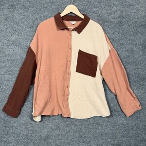 Cato Size 22/24 Shirt Tan Brown Cotton Patchwork Lightweight Muslin Colorblock‎
